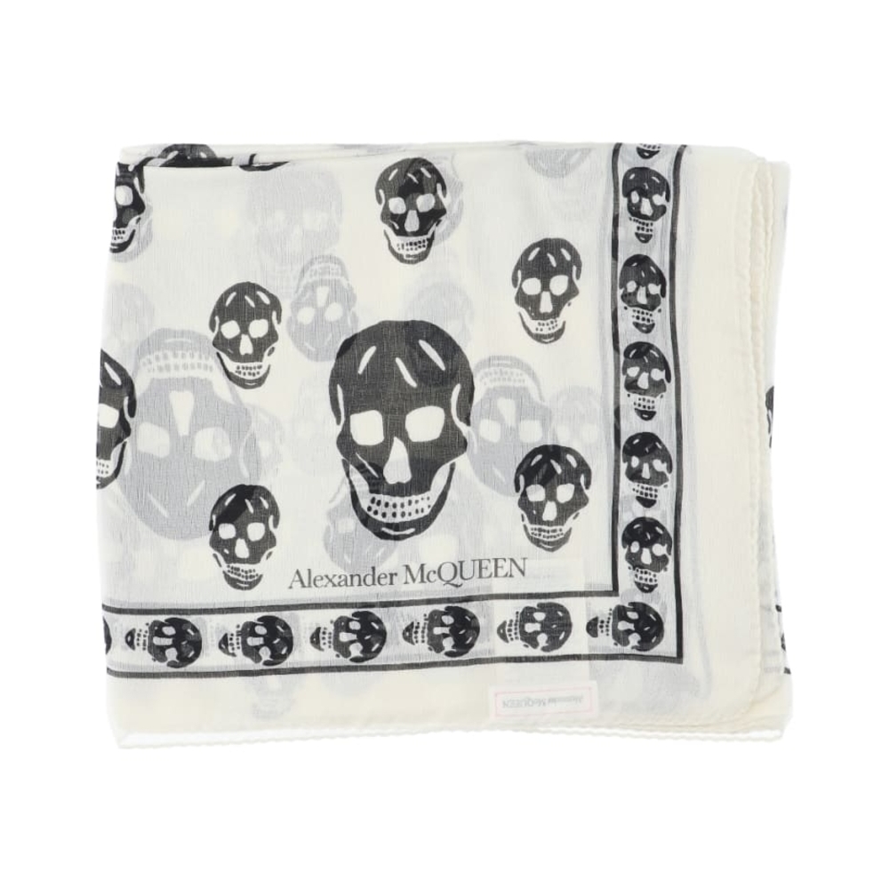 Alexander McQueen Skull Print Silk Chiffon Scarf, Ivory And Black